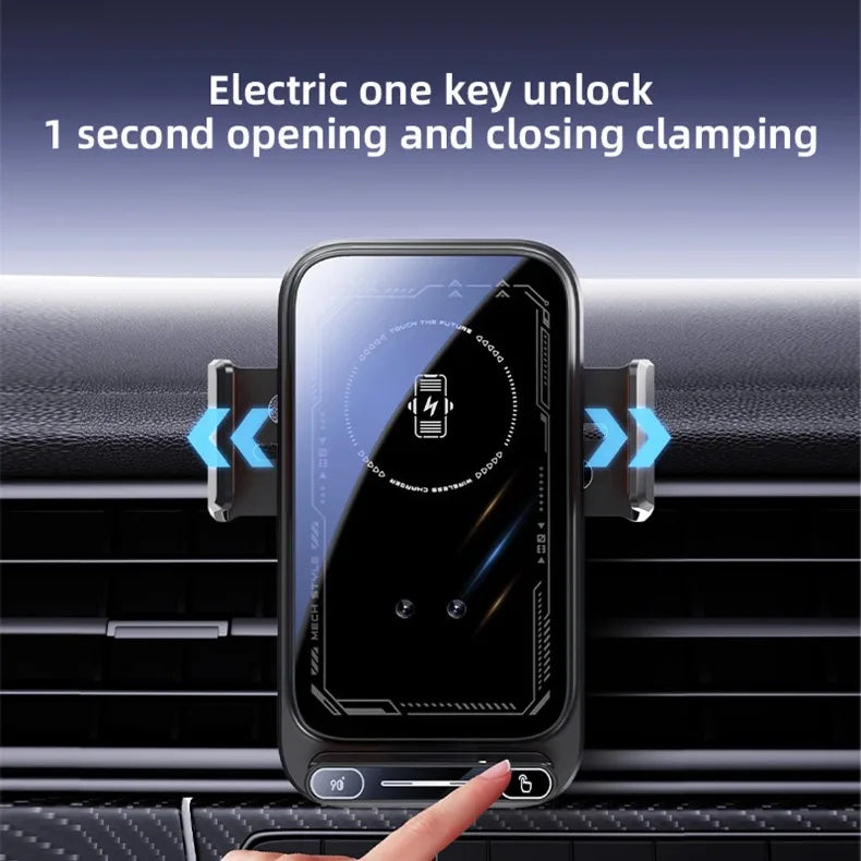 2026 New Upgraded 15W Qi FCC ROHS Car Phone Charger Holder Auto Induction One Key Release 360 Rotating for Dashboard Windshield