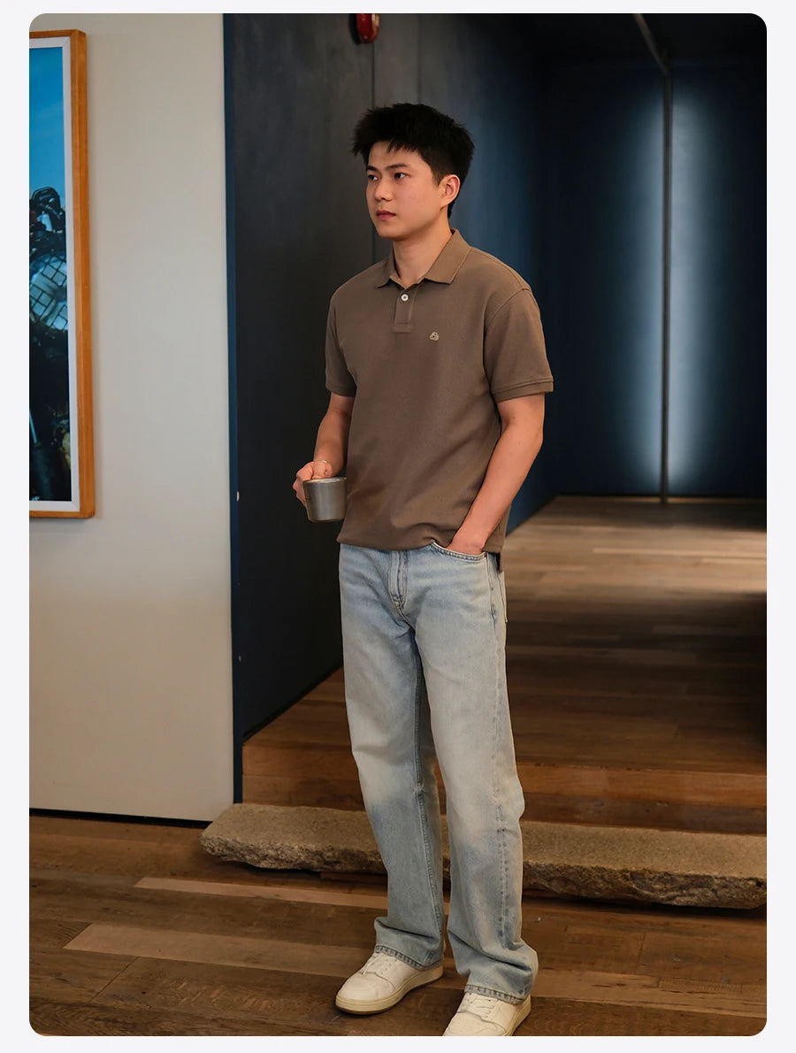 SIMWOOD 2026 Summer New Oversize Polo Shirts Men Breathable Comfortable Moisture-Wicking T-shirt Tops