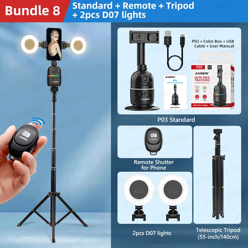 Premium AI-powered desktop vlog kit with 360° rotation support."