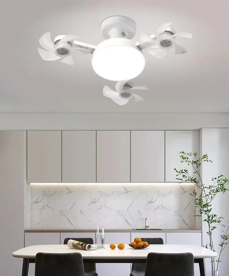 Remote Control Dimmable LED Fan Light E27 Ceiling Fan with Light 3Color Eye Protection Strobe Free Bedroom Kitchen Garage Office