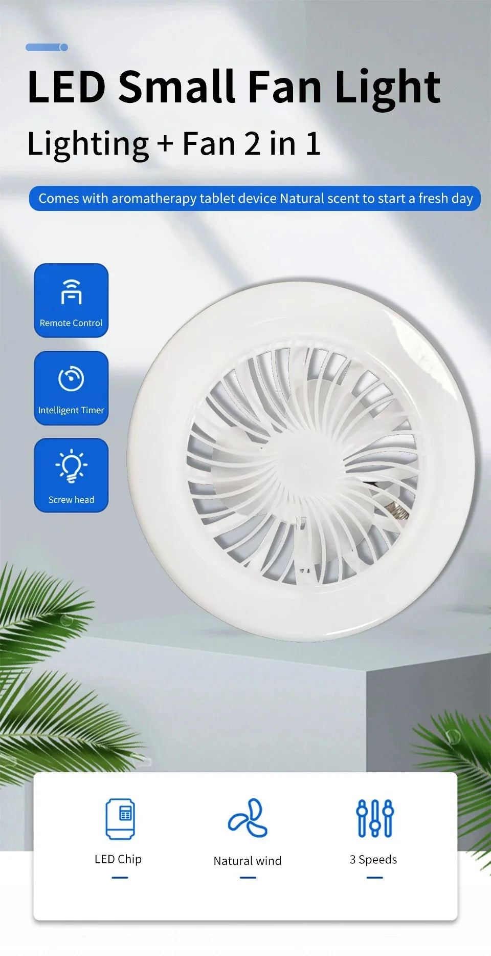 2 In 1 Ceiling Fan Lamps 3 Speeds Adjustable E27 Base Infinitely Dimmable for Living Room Bedroom Study LED Decorative Light