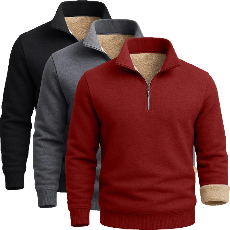 3 Pack Men's Long Sleeve Zip Thick Pullover Winter Warm Sherpa Lined TShirt Men Autumn Outdoor Heavyweight Sweatshirts US SIZE