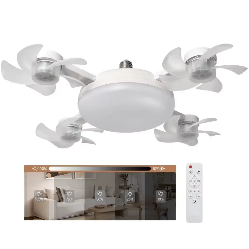 Remote Control Dimmable LED Fan Light E27 Ceiling Fan with Light 3Color Eye Protection Strobe Free Bedroom Kitchen Garage Office