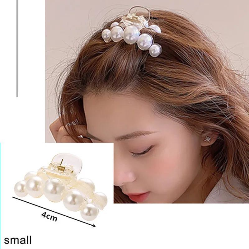 Elegant Imitation Pearl Hairpins Korean Geometric Hair Claws for Women Shark Clip Back Head Hair Clip Barrettes Hair Accessories