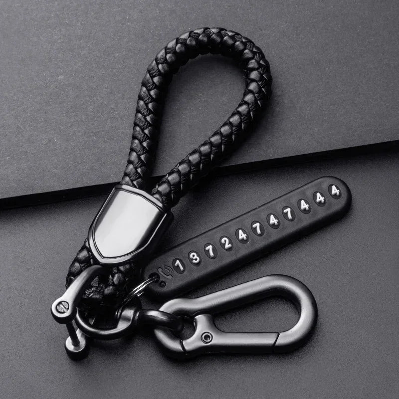 Fashion Men's Car Key Chain Key Ring Female Leather PU Lanyard Pendant Anti-lost Mobile Phone Number Plate Keychain Accessories