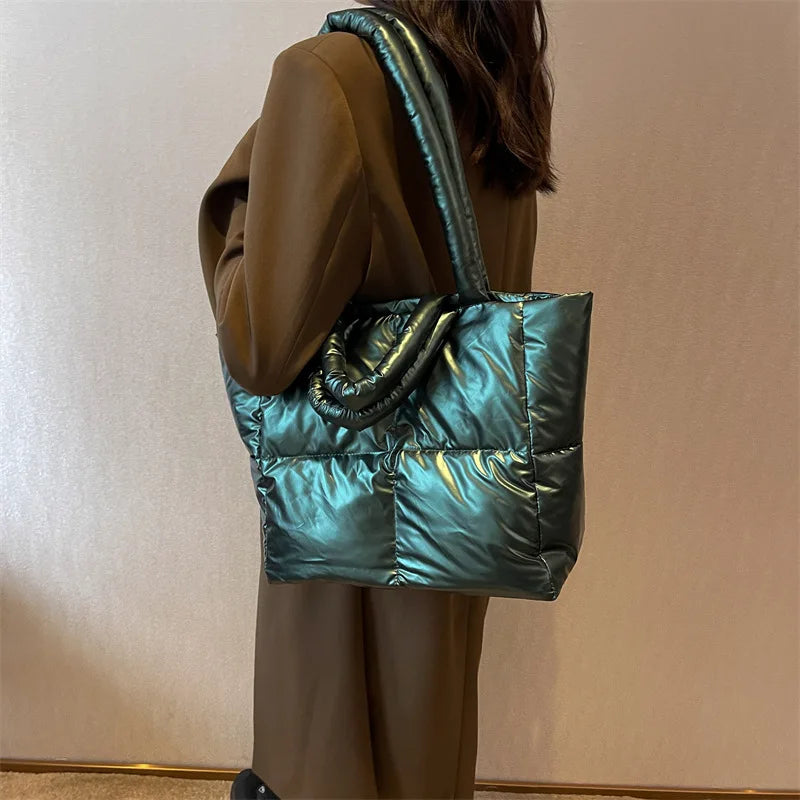 Yogodlns Large Capacity Underarm Bag Fashion Quilted Women Shoulder Bag Designer Space Padded Cotton Handbag Luxury Shopper Tote