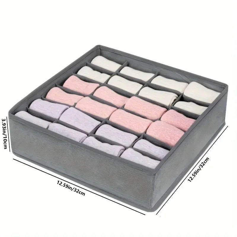 Foldable Fabric Storage Box with 24 Compartments Stackable Organizer for Socks Ties Underwear Space-Saving Drawer Divider