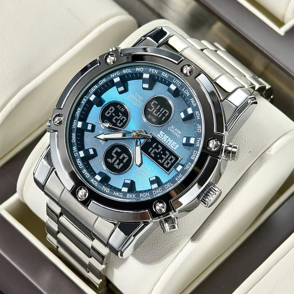 Luxury Sport Men's Quartz Watch Digital Wristwatch Waterproof Stainless Steel Male Watches Clock Relogio Masculino 1389