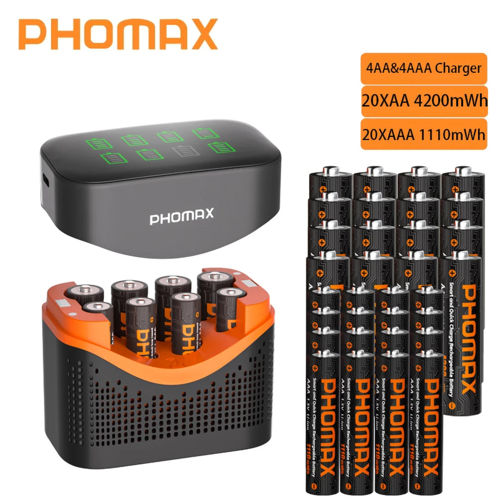 PHOMAX New Fast Charger&Rechargeable Battery,1.5V AA 4200mWh & AAA 1110mWh Lithium Battery  For  Remote Control Mouse SmartDoor