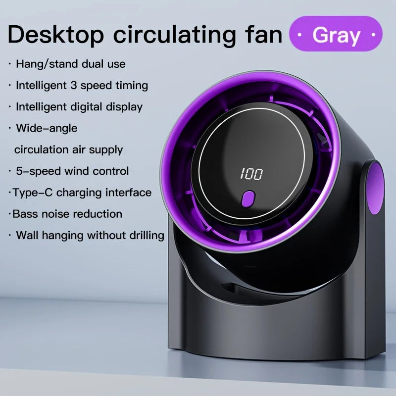 Portable Air Circulator Fan 1200mAh Desktop Rechargeable Fan 100-speed Wind Angle Adjustable for Home Outdoor Travel with Timing