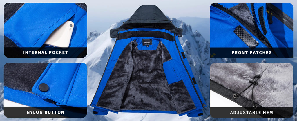 TACVASEN Men's Winter Ski Jackets Waterproof Fleece Coats Insulated Thermal Snowboard Jacket Parka Raincoat with Hood Man Parka