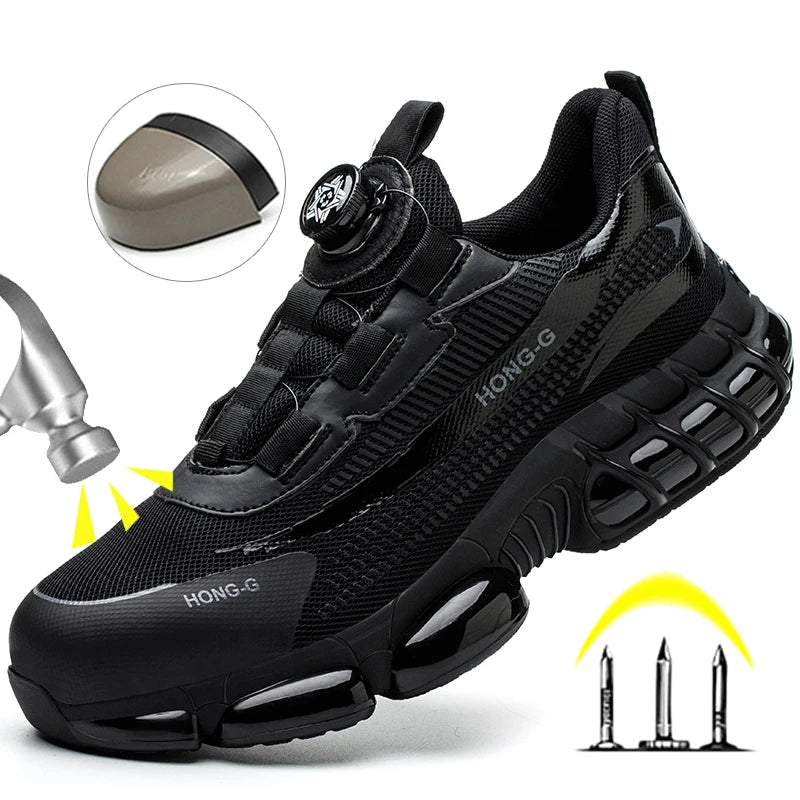 Rotating Button Safety Shoes Men Anti-smash Anti-puncture Protective Work Shoes Fashion Men Sport Shoes Security Boots Men ﻿