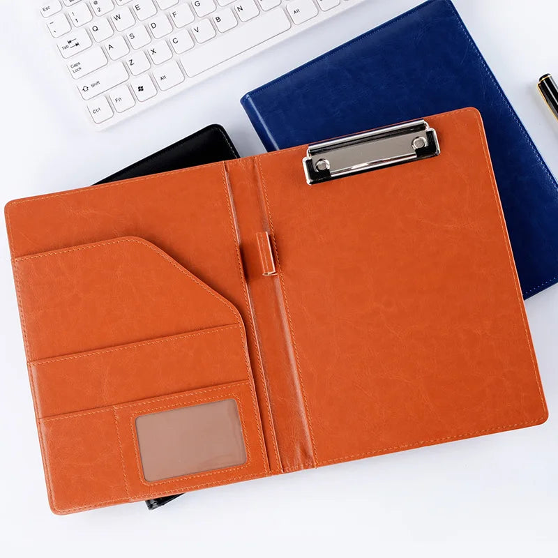 A5/B5 Leather Padfolio Executive Clipboard Document Holder Flip Design with Card Slots ID Window for Business Contract Signing