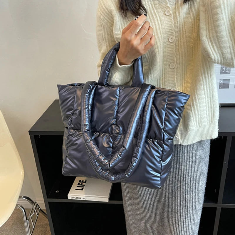 Yogodlns Large Capacity Underarm Bag Fashion Quilted Women Shoulder Bag Designer Space Padded Cotton Handbag Luxury Shopper Tote