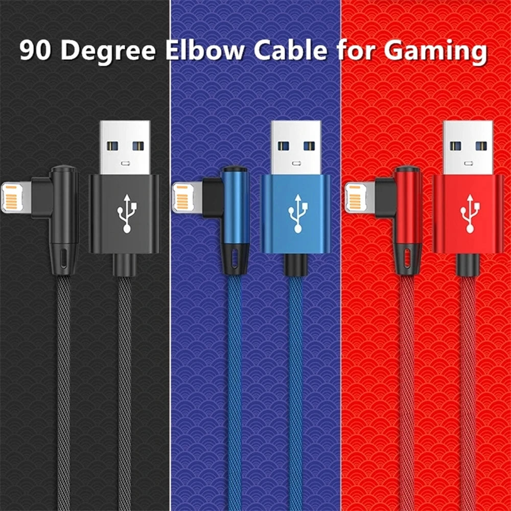 90° Elbow 20W Fast Charge Cable USB For iPhone 11 12 13 Mini 14 Pro Max X XR XS Max 6 7 8 Plus Quick Charging Fabric Phone Cable