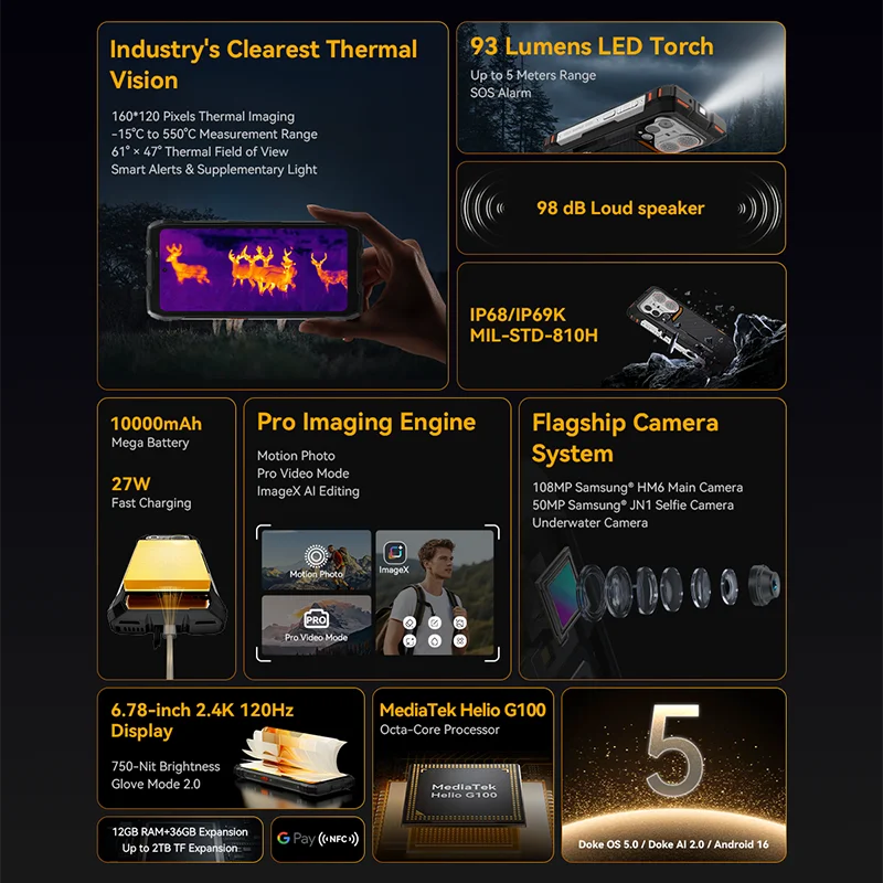 Blackview Oscal Pilot 6 Rugged Phone 6.78'' 2.4K 120Hz Display  Thermal imaging 10000mAh 12GB 256GB 4.5W 98dB Speaker Cellphone