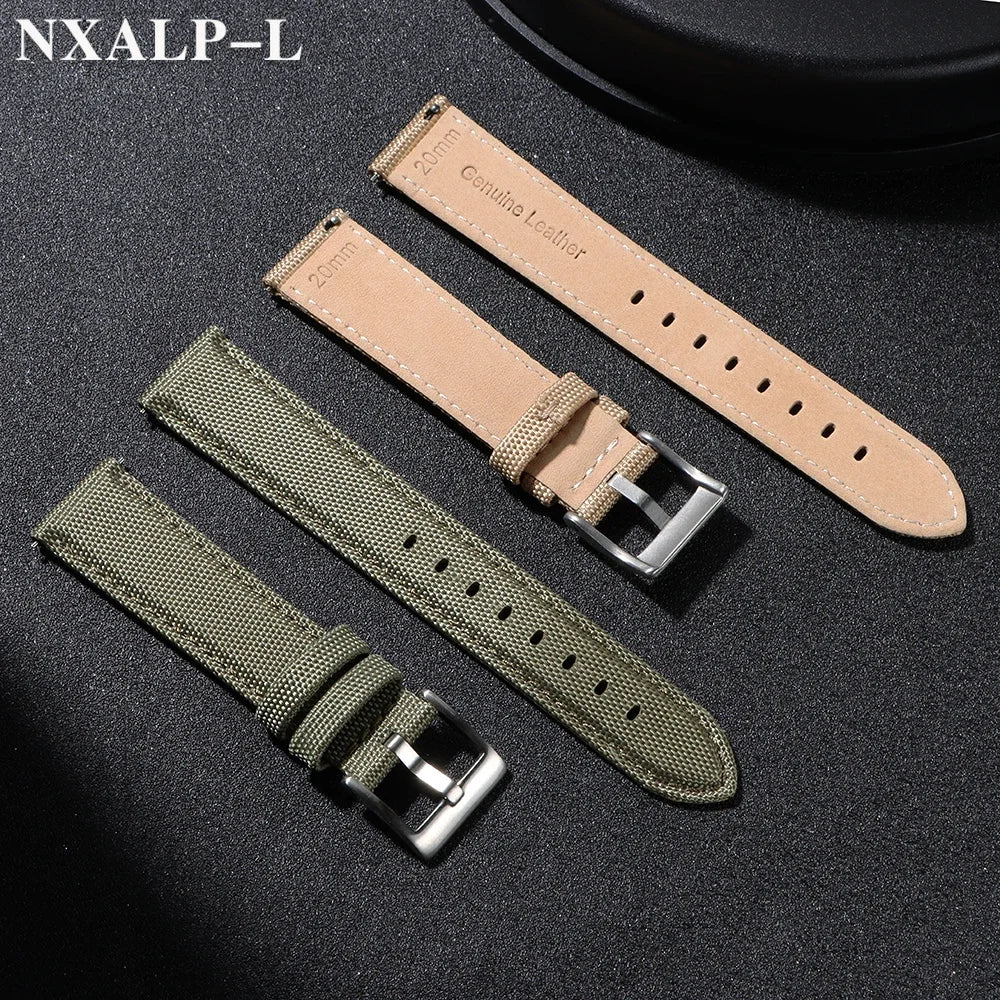 Quality Sailcloth Leather Watch Strap 20mm 22mm for Seiko for Omega Fabric Nylon Watchband Qucik Release Wristband Accessories