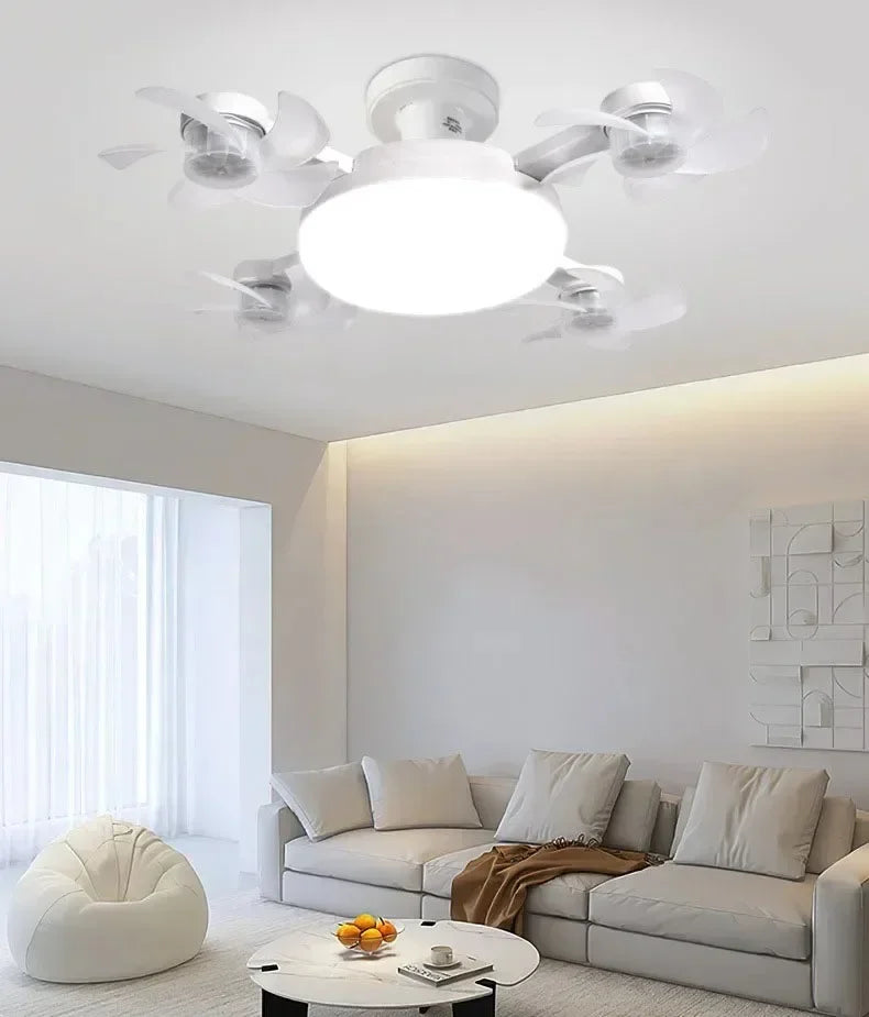 Remote Control Dimmable LED Fan Light E27 Ceiling Fan with Light 3Color Eye Protection Strobe Free Bedroom Kitchen Garage Office