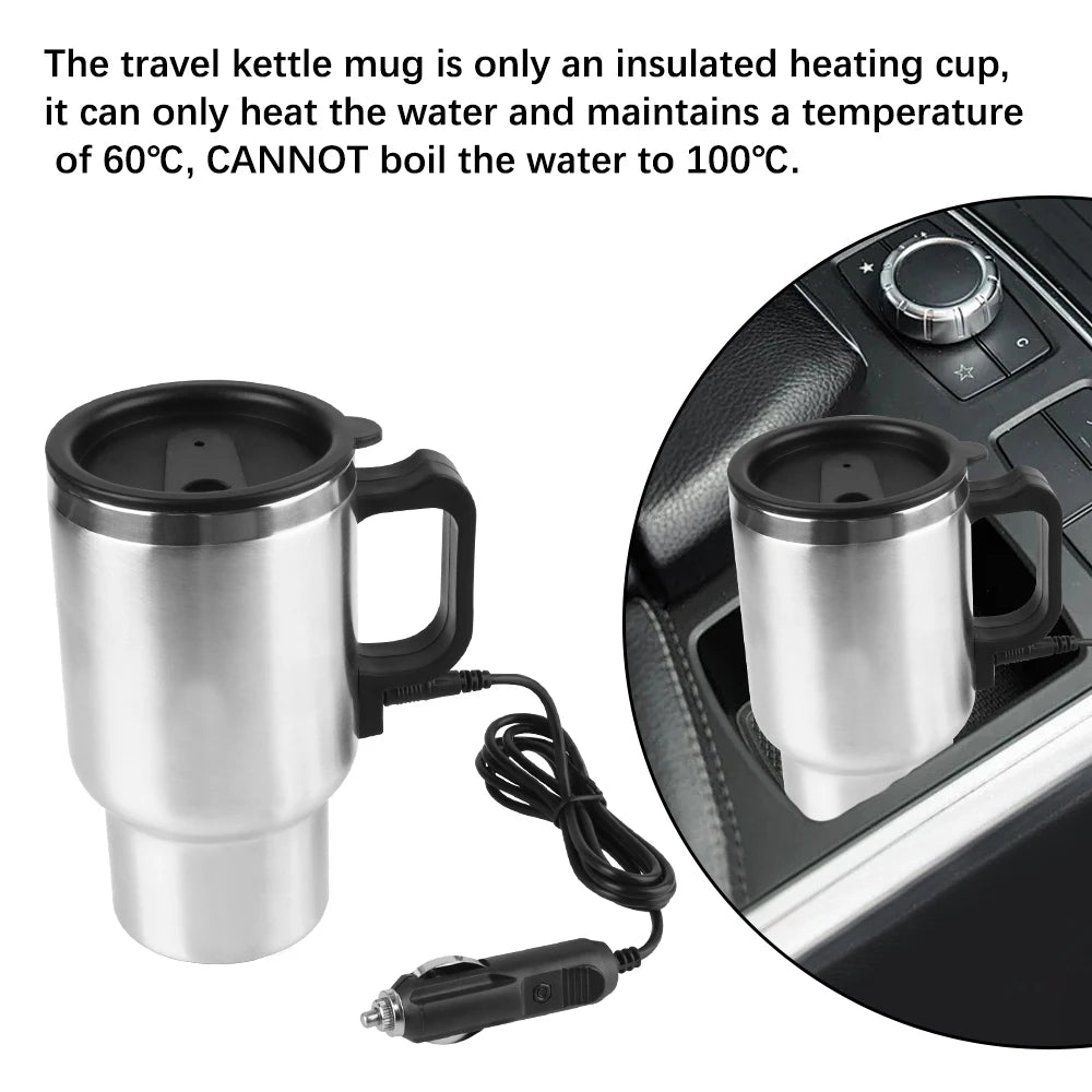 Car Electric Heating Cup Stainless Steel Camping Travel Kettle Vehicle Heating Cup Water Coffee Milk Thermal Mug 12V 450ml/300ml