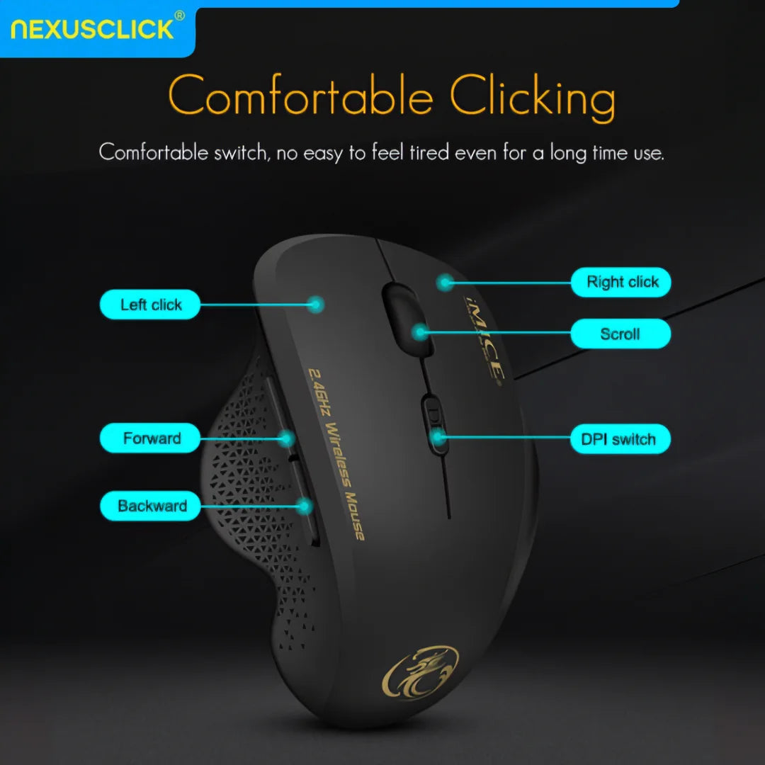 NexusClick 2.4G Wireless Silent Click Mouse,3 Adjustable DPI 6 Buttons Power Saving USB Plug Play Mice For Laptop Office Gaming