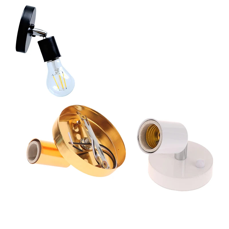 1Set Vintage E27/E14 Wall Lamp 180 Degree Rotation Socket Holder Adapter Iron Celling Light Sconces Adjustable Metal Lamp Base