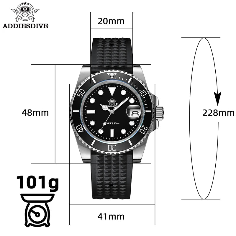 ADDIESDIVE Diver Watch European and American Business Leisure 200M C3 Super Luminous Sport Luxury Reloj Hombre Men Quartz Watch