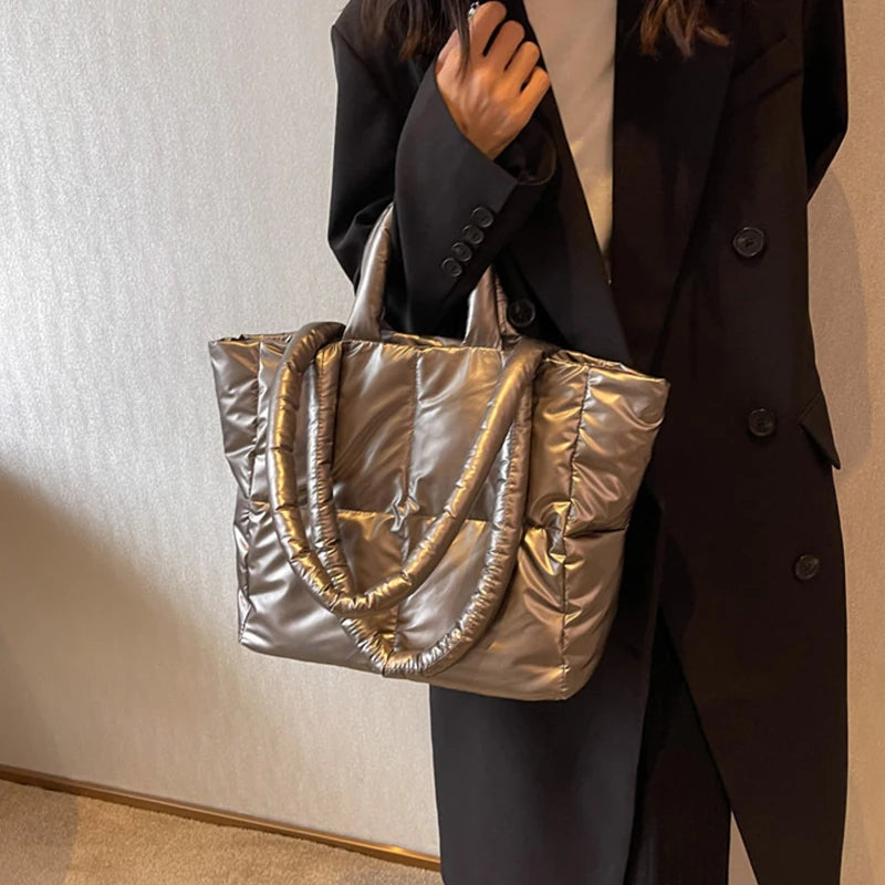 Yogodlns Large Capacity Underarm Bag Fashion Quilted Women Shoulder Bag Designer Space Padded Cotton Handbag Luxury Shopper Tote