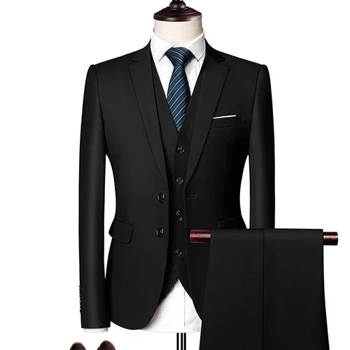 Suits For Men 3 Pieces Set Elegant Wedding  Fashion Classic Full Jackets Vest Pants Blazers Outfit 2025 Formal Costume