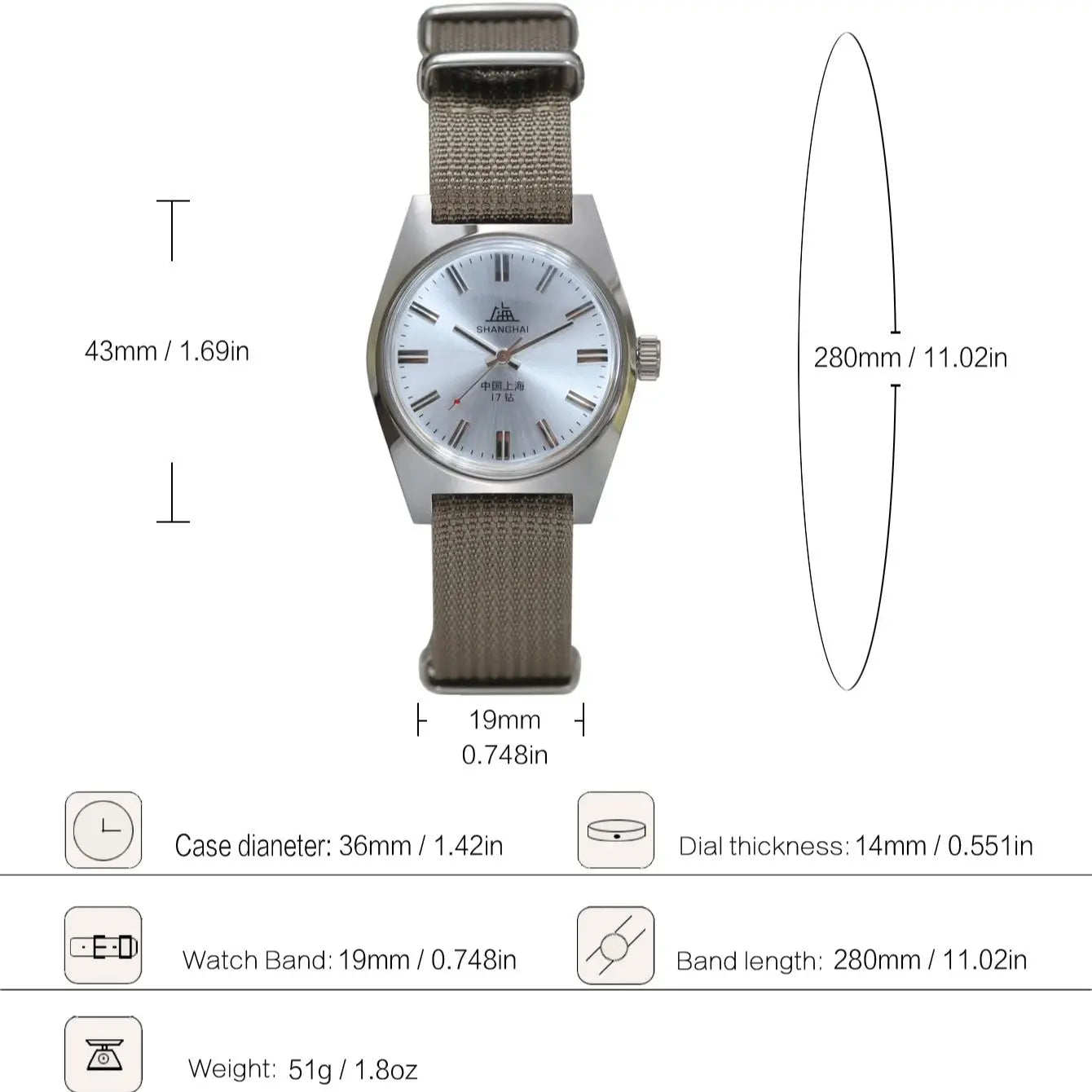 Shanghai 7120 Hand-Wind Mechanical Watch Men 36mm Retro Business Timepiece Classic Chinese Mechanical Watches