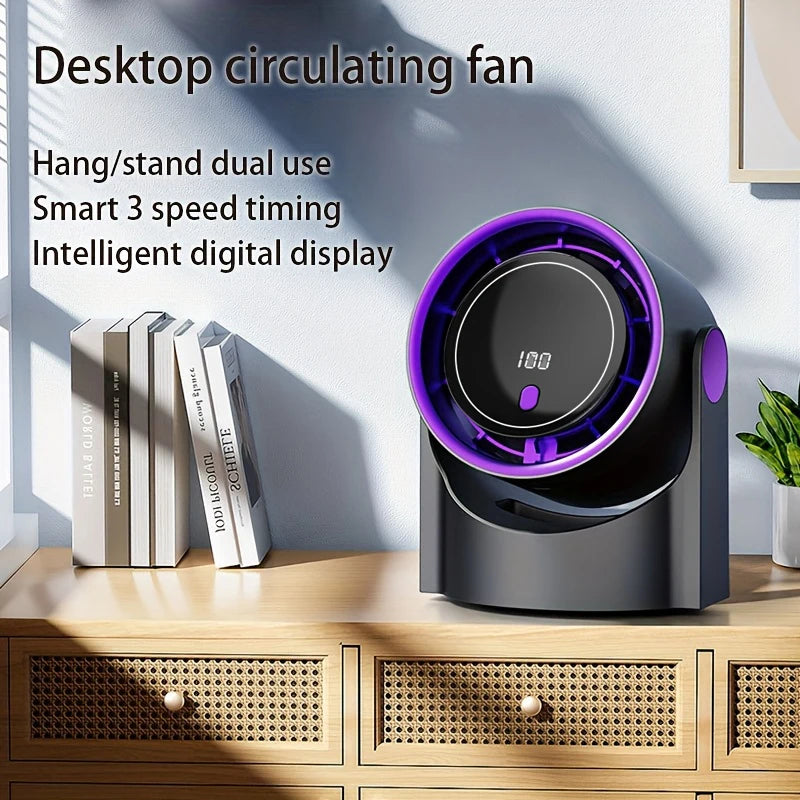 Portable Air Circulator Fan 1200mAh Desktop Rechargeable Fan 100-speed Wind Angle Adjustable for Home Outdoor Travel with Timing