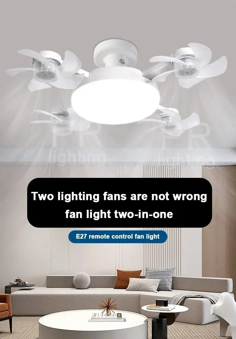 Remote Control Dimmable LED Fan Light E27 Ceiling Fan with Light 3Color Eye Protection Strobe Free Bedroom Kitchen Garage Office