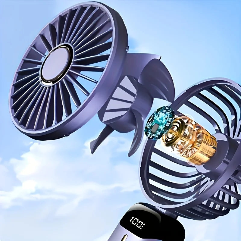Portable Mini Fan With 6 Speeds LED USB Rechargeable Charging Small Foldable Battery Fans Handheld Desk Bedroom Indoor Outdoor