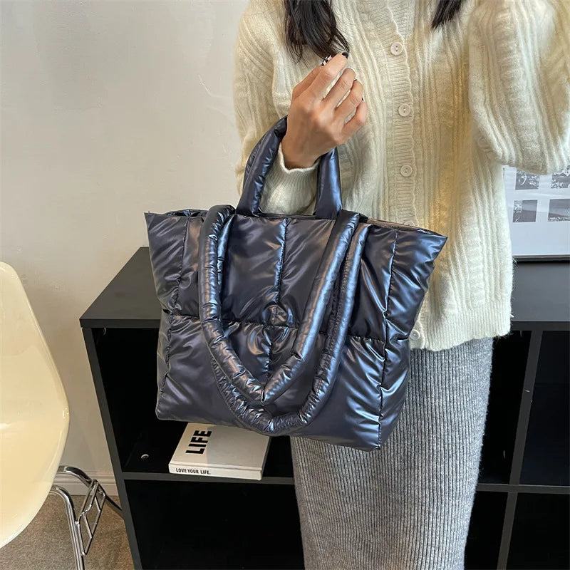 Yogodlns Large Capacity Underarm Bag Fashion Quilted Women Shoulder Bag Designer Space Padded Cotton Handbag Luxury Shopper Tote