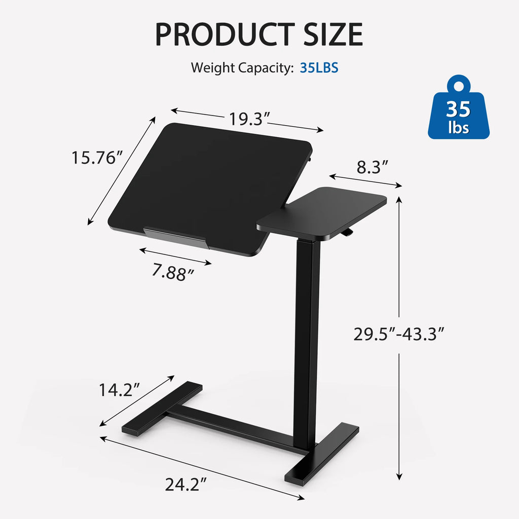 JHK Overbed Bedside Flip Lap Desk with Wheels and Tilt Top Adjustable Height Home Use Bed Table Mobile Standing Desk For Bedroom