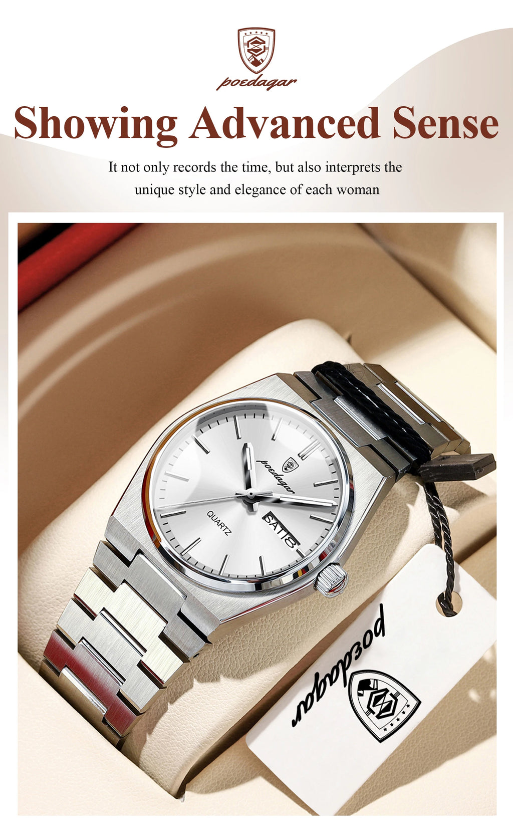 POEDAGAR Exquisite Watches For Women Waterproof Luminous Date Week Ladies Watch Stainless Steel Luxury Woman's Quartz Wristwatch