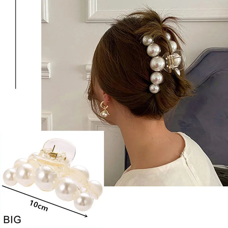 Elegant Imitation Pearl Hairpins Korean Geometric Hair Claws for Women Shark Clip Back Head Hair Clip Barrettes Hair Accessories