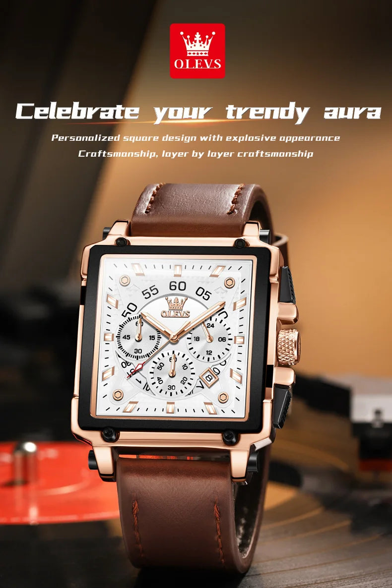 OLEVS Top Brand Male Watches Square Quartz Watch Watch For Men Waterproof Leather Strap Sport Clock Male Relogio Masculino