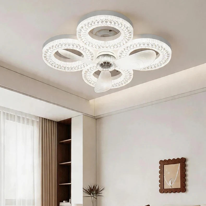 48W Ceiling Fan Light E27 Remote Control 4 heads Circular/Square Timer-controlled Converter Base Lighting Base Bedroom Living R