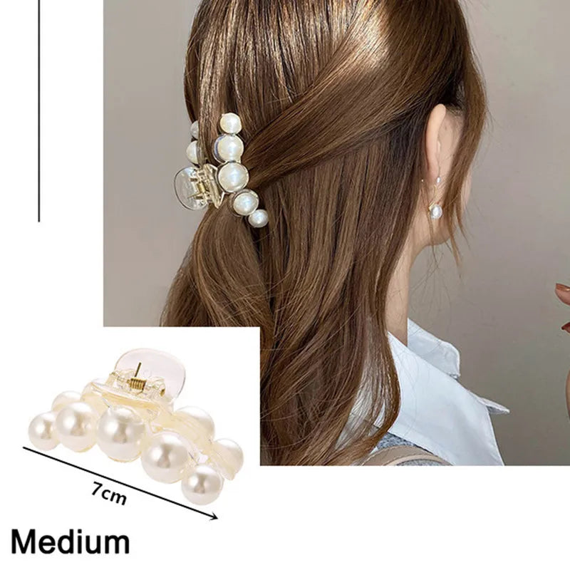 Elegant Imitation Pearl Hairpins Korean Geometric Hair Claws for Women Shark Clip Back Head Hair Clip Barrettes Hair Accessories