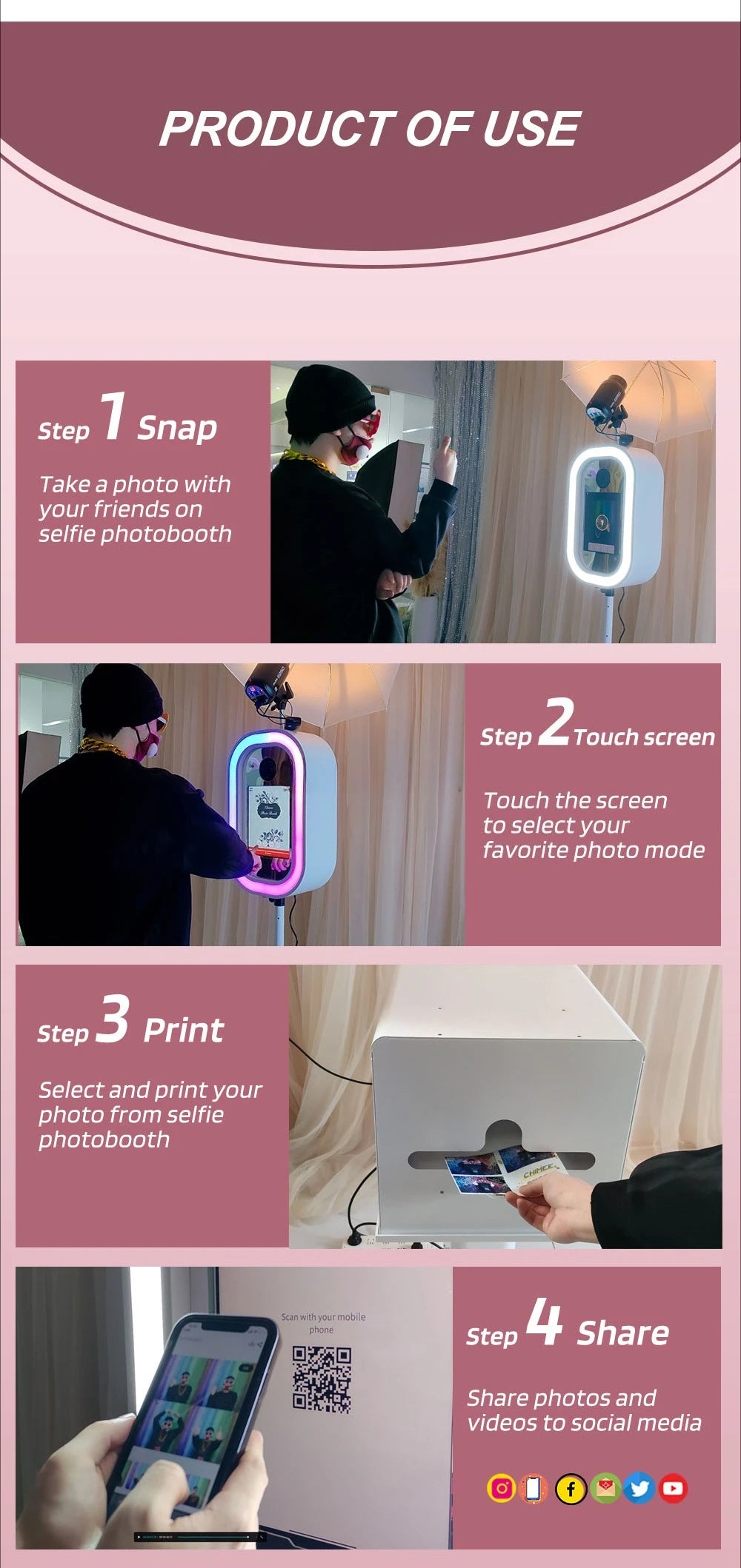 Light Emitting Diode RGB Color Changing Easy to Set Up Photo Booth Vending Machine