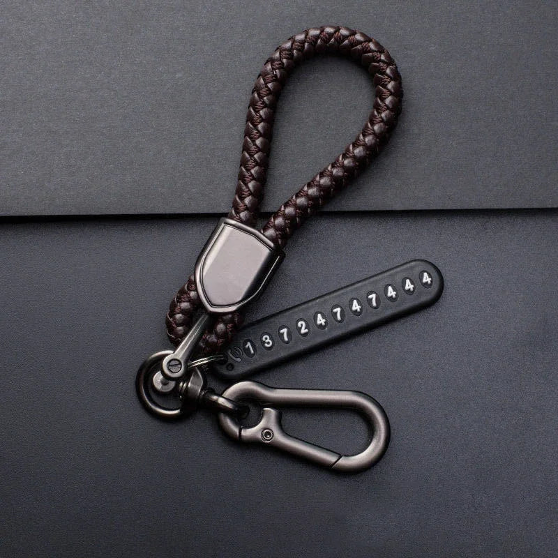 Fashion Men's Car Key Chain Key Ring Female Leather PU Lanyard Pendant Anti-lost Mobile Phone Number Plate Keychain Accessories