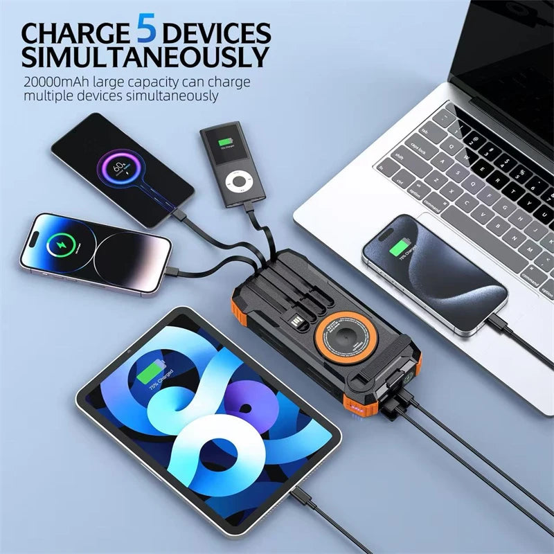 Hand Crank Solar Power Bank 20000mAh Magnetic Wireless 22.5W Fast Charging External Battery for Magsafe iPhone 17 iWatch Charger