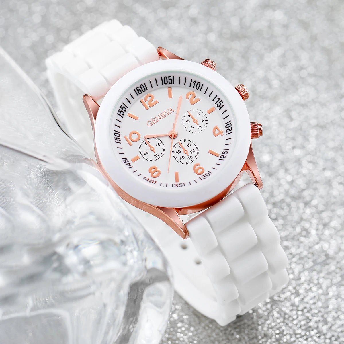 5/6PCS Women Watches Fashion Arabic Dial Silicone Band Quartz Watch Reloj Mujer Girls Clock Gift Jewelry Set（Without Box）