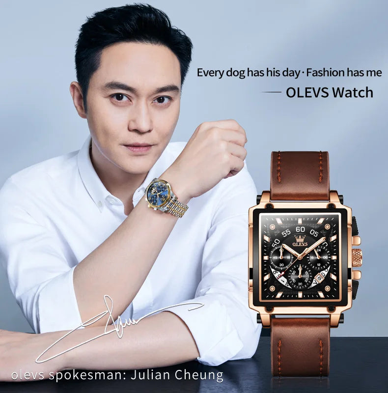 OLEVS Top Brand Male Watches Square Quartz Watch Watch For Men Waterproof Leather Strap Sport Clock Male Relogio Masculino