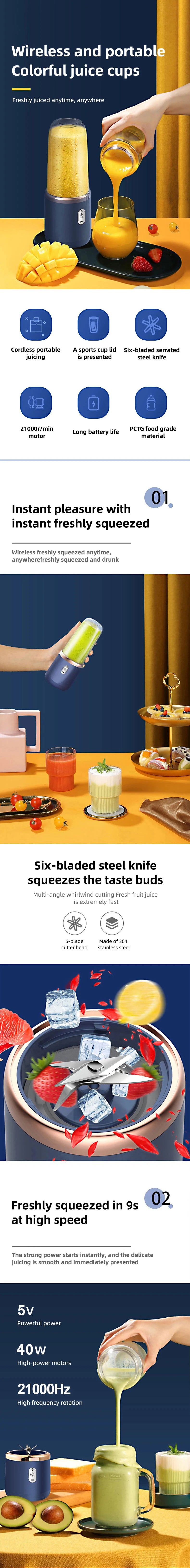 Portable USB Personal Mini Juicer Cup Handheld Travel Blender Single and Double Cups Design for Easy Use with Water Bottles