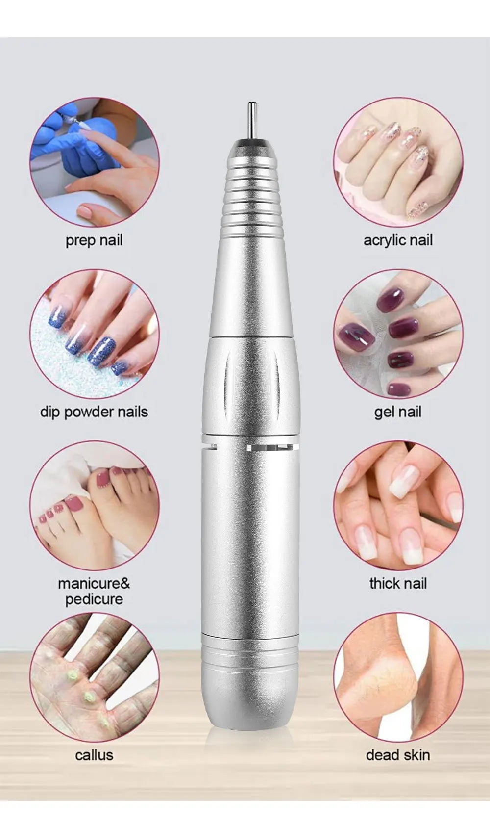 Electric DC Nail Drill Pen Handle File Polish Grind Machine Handpiece Manicure Pedicure Tool Nail Professional Drill Accessories