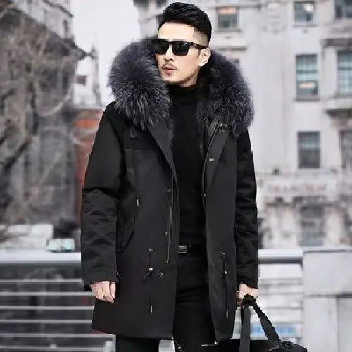 Winter Men Parka Warm Coat Men Wool Liner Jacket Long Hooded Jacket High Quality Raccoon Fur Collar