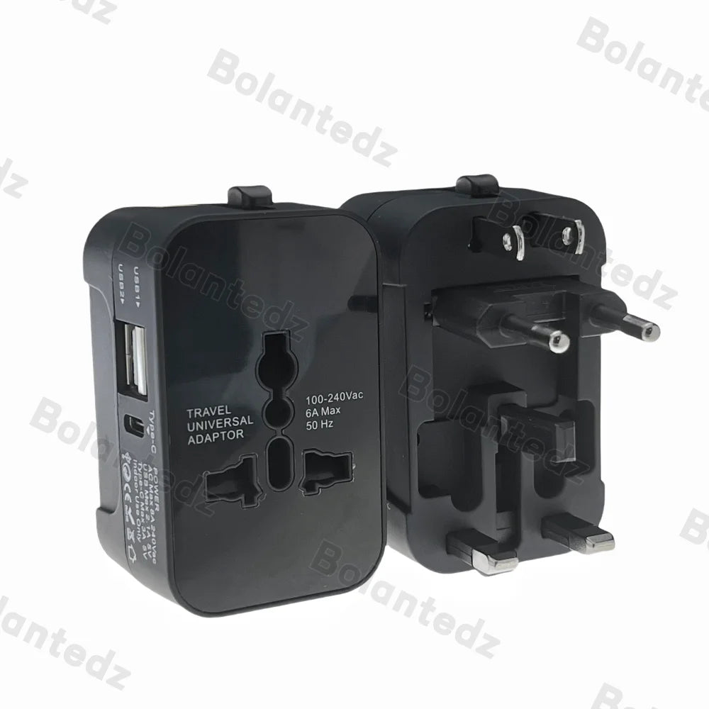 All in One Universal International Plug Adapter 2 USB Port 1 Type C World Travel AC Power Charger Adapter AU US UK EU Converter
