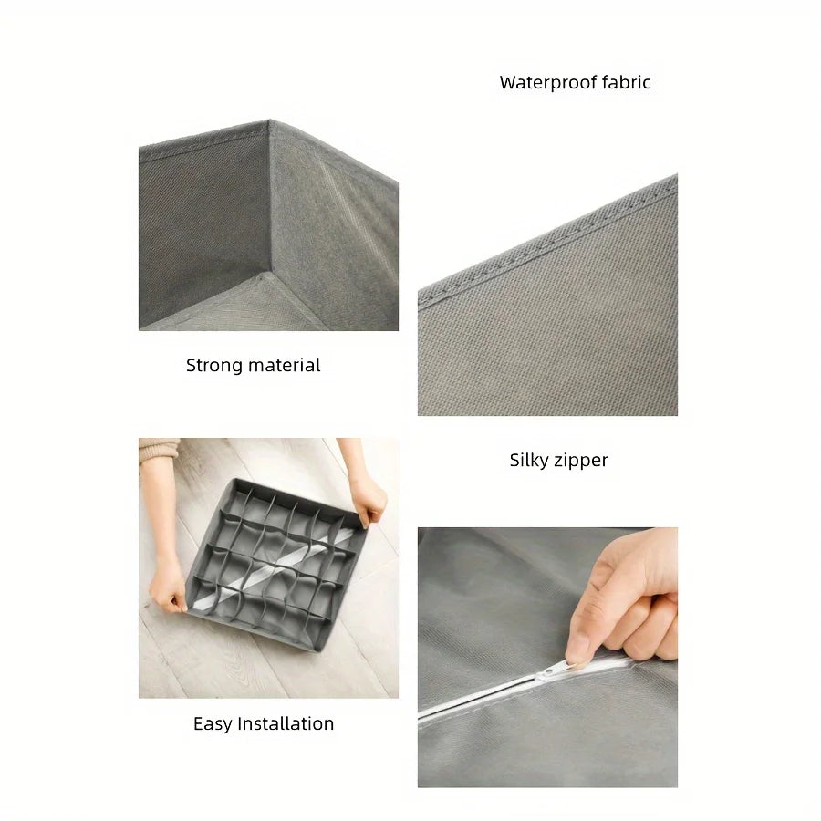 Foldable Fabric Storage Box with 24 Compartments Stackable Organizer for Socks Ties Underwear Space-Saving Drawer Divider