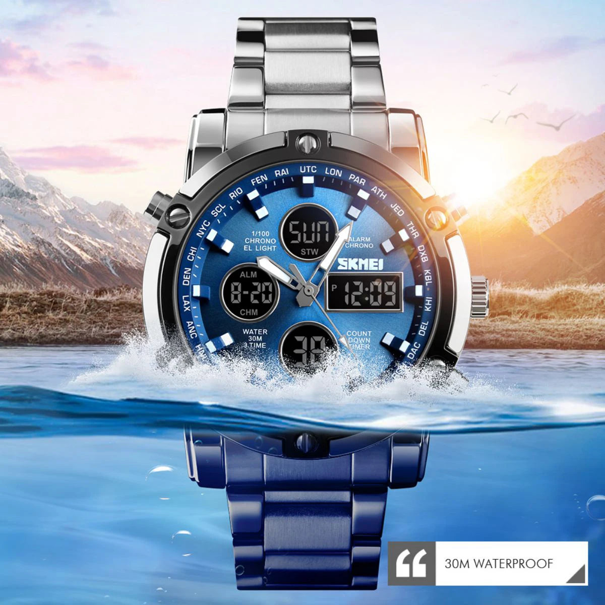 Luxury Sport Men's Quartz Watch Digital Wristwatch Waterproof Stainless Steel Male Watches Clock Relogio Masculino 1389